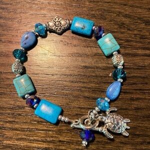 Nautical Stone and glass Bead Bracelet fits 7” wrist (GD)